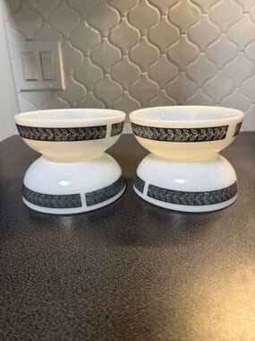 Classic White Bowl Set with Gray Leaf Banding by anchor hocking